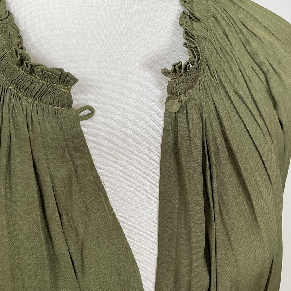 Halston Heritage Olive Green Long-Sleeve Silk Blouse - Picture 3 of 16